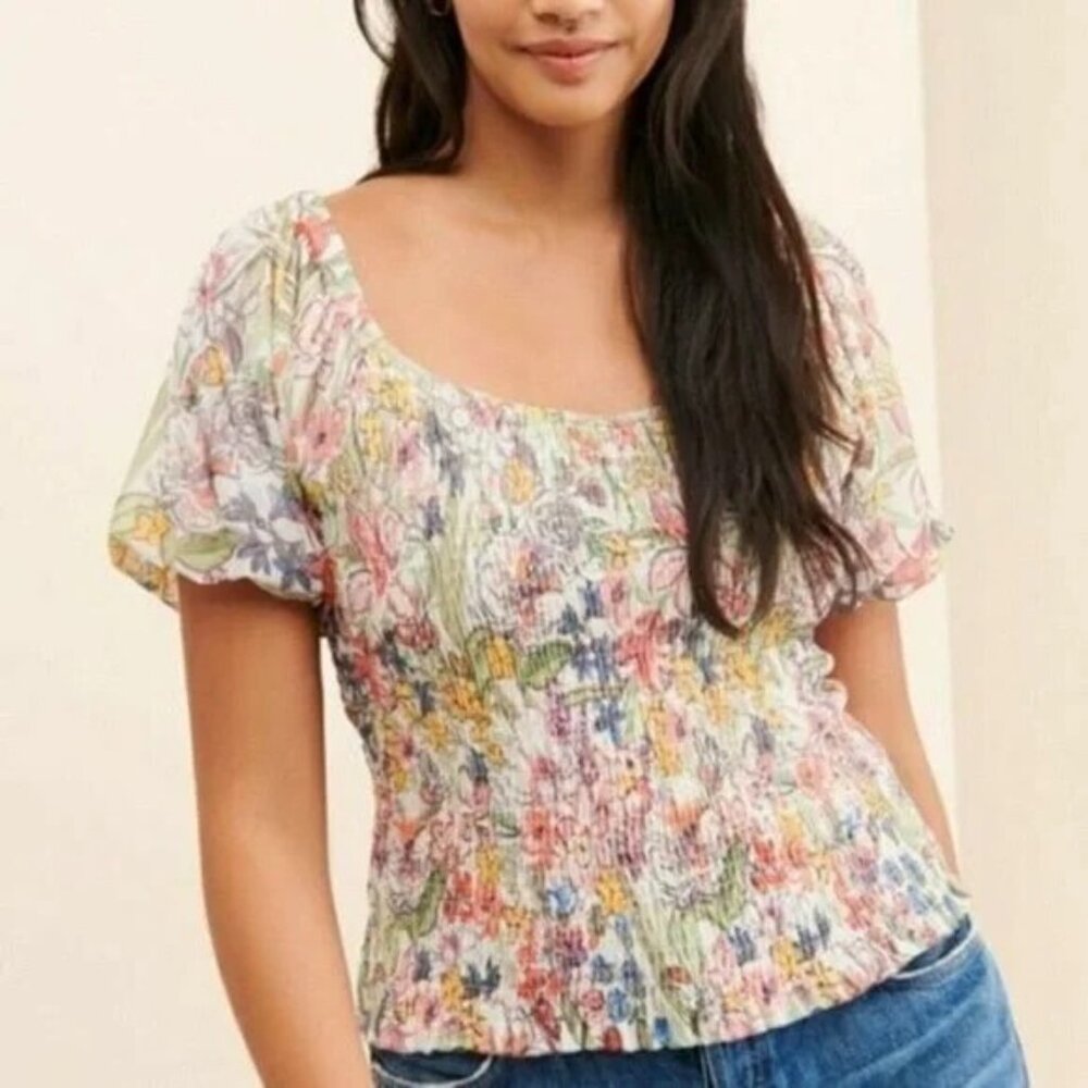 Anthropologie Aurelia Floral Smocked Top
